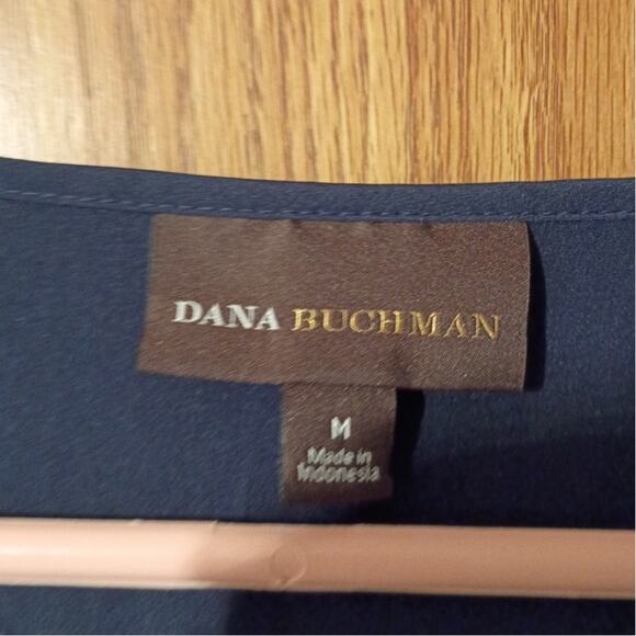 Dana Buchman Navy Lace Panel Blouse Medium Feminine Chic Career Minimalist - Picture 7 of 14